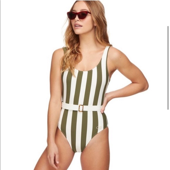 NWT SOLID & STRIPED Anne-Marie belted swim in safari stripe size XS - Picture 3 of 6